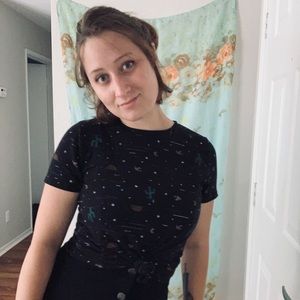 Black Cactus Tee with Stars & Moons